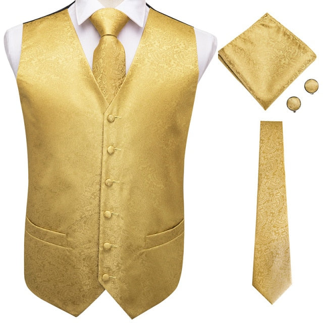 Men's satin waistcoat and tie set Gold