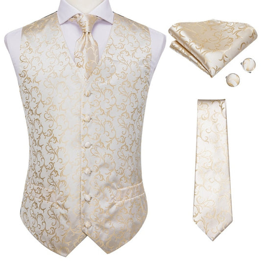 Men's satin Waistcoat and Tie Champagne and Ivory