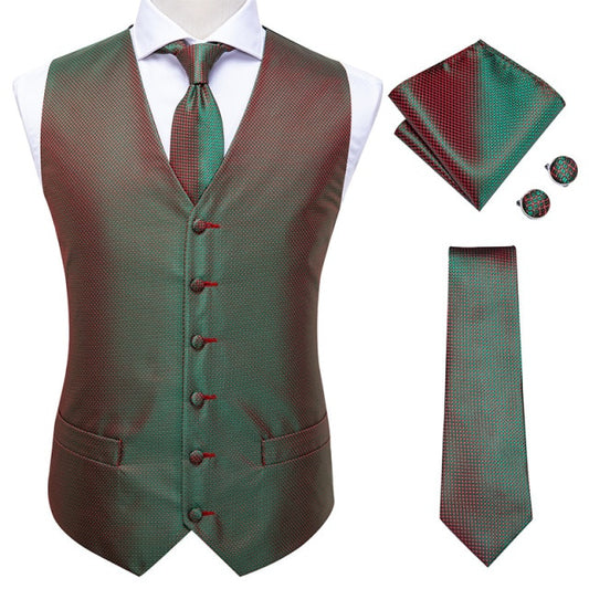 Men's satin waistcoat and tie set Metallic Green