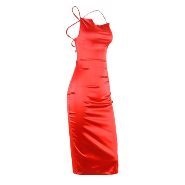 Red Backless Satin Dress by Bethany