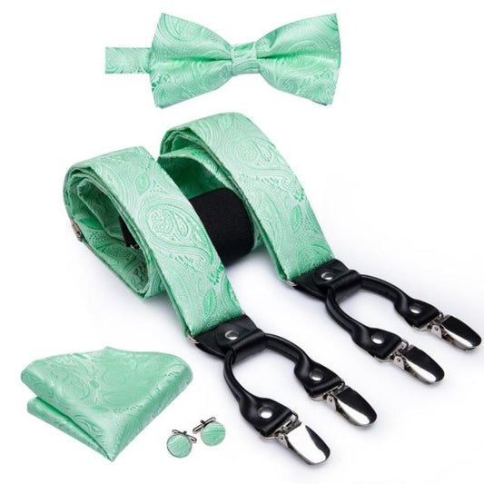 Green Paisley Men's Bow Tie and Braces Set