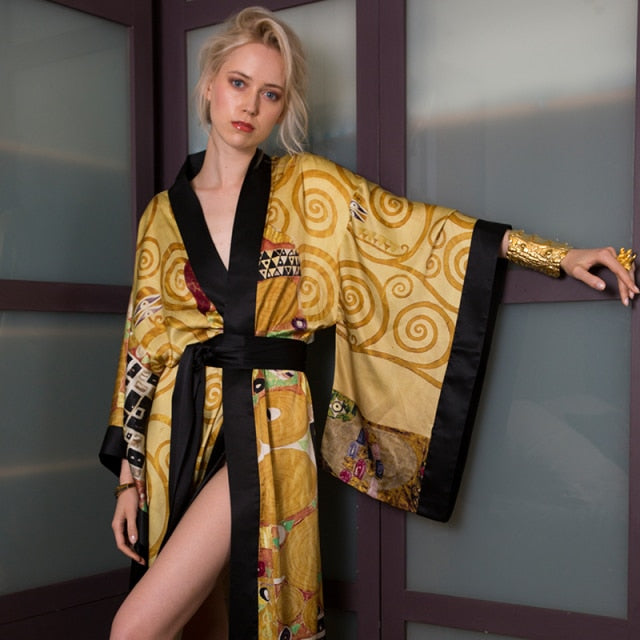 House Of Gabby Silk Oil Printed Kimono Robe