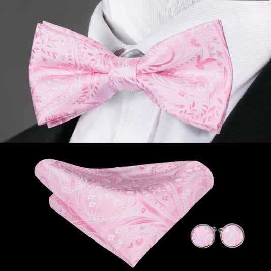 Classic Pink Paisley Bow Tie for Men 100% Silk