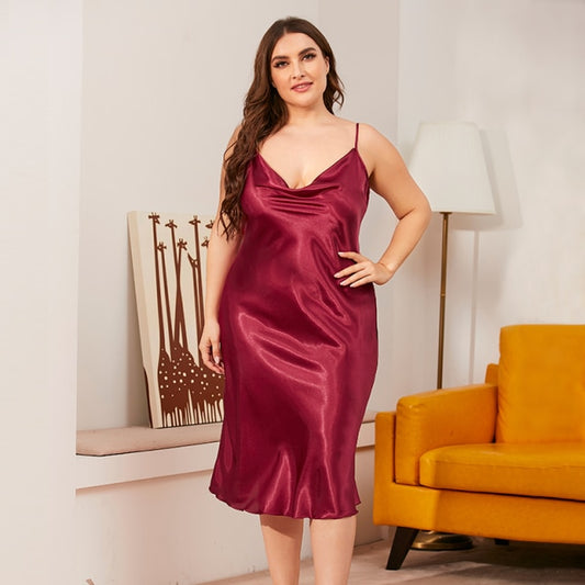 Plus Size Red satin strappy night dress up to UK 20
