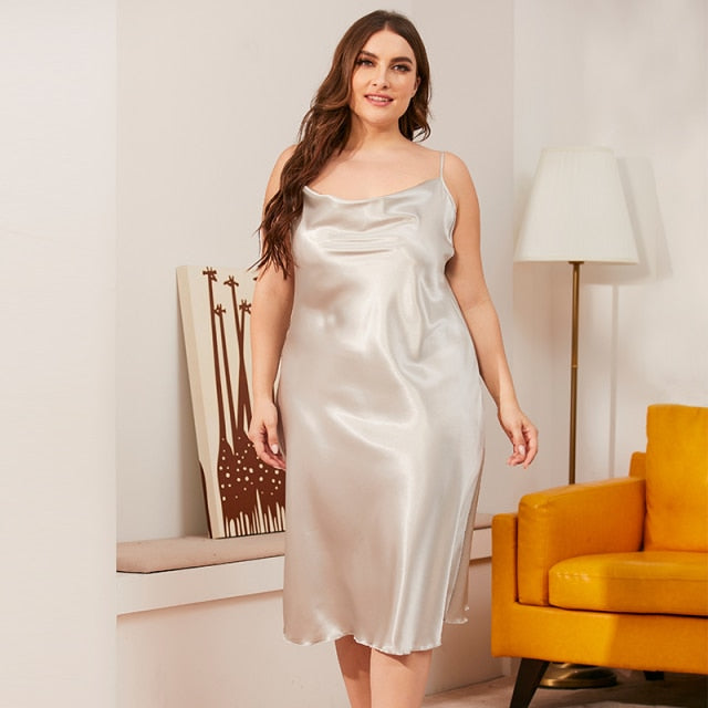 Silver Satin Night Dress for Plus and Curve