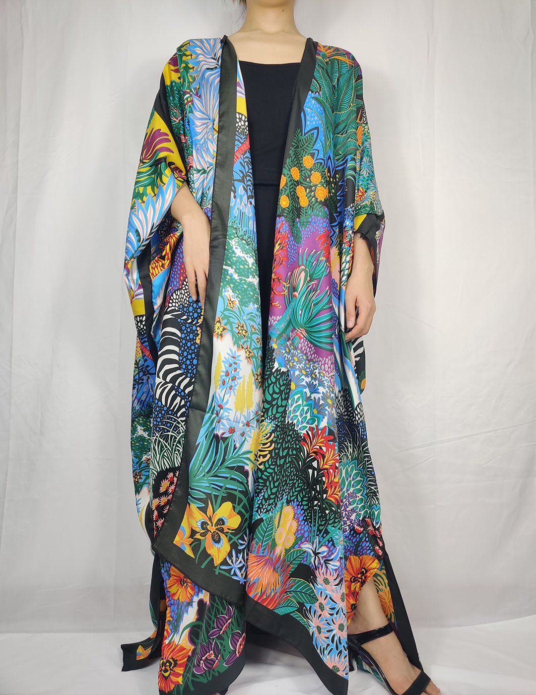 Tropical Long Kaftan Silk Robe