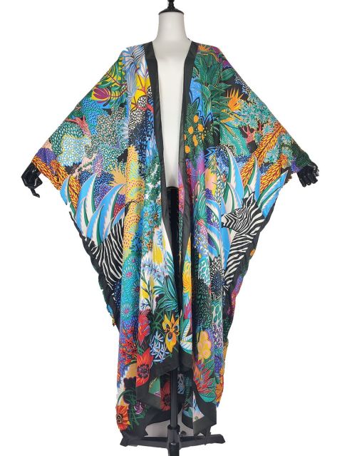Tropical Long Kaftan Silk Robe