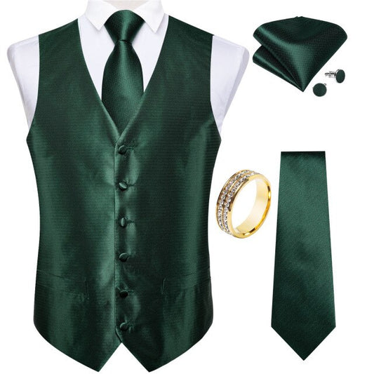 Men's satin waistcoat and tie set Emerald Green