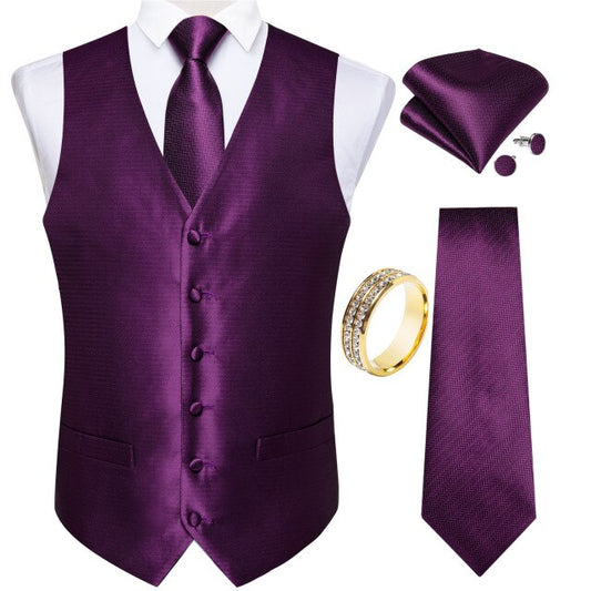 Men's satin waistcoat and tie set Purple