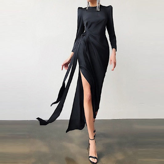 Suzi Black Satin Split Dress
