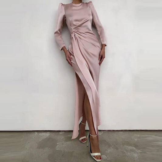 Suzi Pink Satin Split Dress