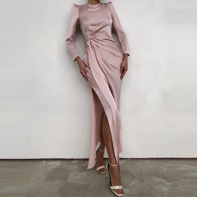 Suzi Pink Satin Split Dress