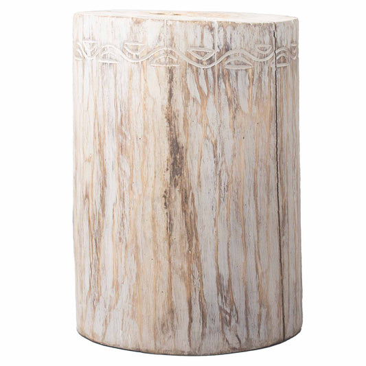 White washed Hand-carved Wooden Tribal Stool